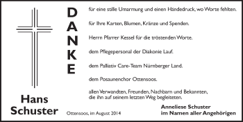 Traueranzeige von Hans Schuster von Pegnitz-Zeitung